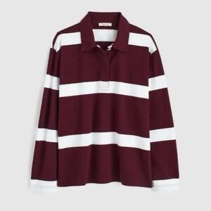 Madewell Rugby Polo Shirt Dark Red Stripe Women’s Size M NWT Preppy Academia